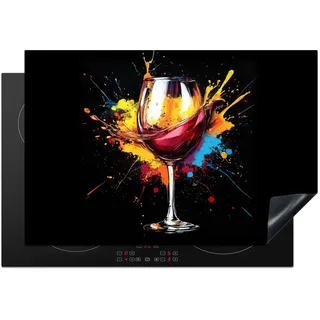 KitchenYeah© Herdabdeckplatte 78x52 cm Einteilig Abdeckplatten Cerankochfeld Abdeckung Ceranfeld Herdplattenabdeckung Induktionsmatte Wein - Glas - Graffiti - Getränk - Rot - Farbe