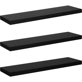 WOLTU Wandregal,Schweberegal Schwarz,110x22.9x3.8cm,MDF 3er | Wandregal Schwarz 3er,Regalbrett freischwebend Schweberegal,Wandregal Wandboard für Büro,Wohnzimmer, Schlafzimmer,Küche