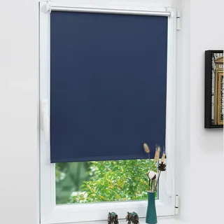 Grandekor Verdunklungsrollo ohne Bohren 80 x 170cm (Stoffbreite 80cm) | Dunkelblau Klemmrollo Thermorollo mit Hitzeschutz, Rollos für Fenster Montage mit oder ohne Bohren Sicht-& Sonnenschutz