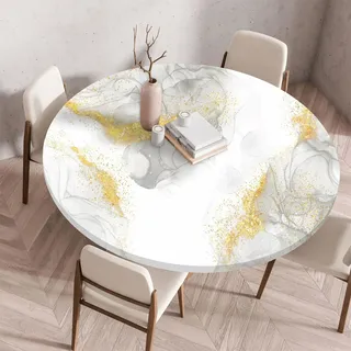 Highdi 3D Elastische Tischdecke Rund Abwaschbar, Spanntischdecke Rund Gartentischdecke Outdoor Round Tischdecke mit Gummizug für Esszimmer, Küche und Picknick (Stein C,80cm)