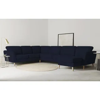 Wohnlandschaft HOME AFFAIRE "MARSEILLE XXL 349cm, U-Form, Ottomane rechts/links wählbar", blau, B:349cm H:88cm T:242cm, Struktur fein (58% Polyester, 22% Polypropylen);Filzoptik (100% Polyester);Webstoff (100% Polyester), Sofas, Wohnlandschaft, Massivholzbeine Eiche, Landhausstil, Wellenunterfederung