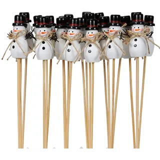 ETC weihnachtlicher winterlicher Kleiner Dekostecker Pick Schneemann mit schwarzem Zylinder (8)