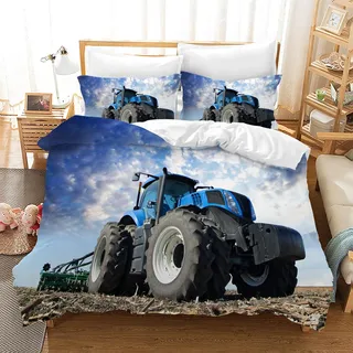 Traktor Bettwäsche Set,3D Druck Traktor Muster Kinder bettwäsche,Mikrofaser Bettbezüge 3-teilig mit Zip-Verschluss,für Kinder Jugendliche Jungen (Traktor 4, 200x200cm)