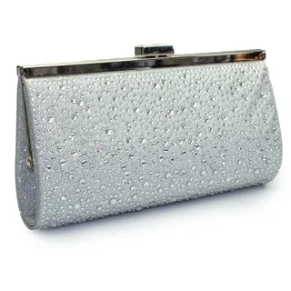 White Lady Clutch Valentina Zirkonia - Glitter-Strass Braut Clutch silberfarben
