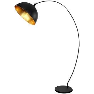 Bogenleuchte Stehlampe schwarz gold Wohnzimmerlampe Beistellleuchte Schlafzimmer, mit schwenkbarem Schirm, 1x E27, LxH 115x182 cm