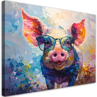 Bild Auf Leinwand Buntes Schwein Mit Brille Imitation Farbe 45x30