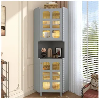 Odikalo Eckschrank Ecken-Kommode mit LED für Wohnzimmer, Schlafzimmer, Esszimmer (Eck-Schrank mit Lackschicht & LED-Beleuchtung, MDF-Platte mit Lackoberfläche) grau