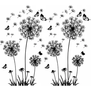 2 Stück Schwarze Pusteblumen Wandaufkleber Für Wanddekoration, Xxl Große Pusteblume Blumen Pflanzen Aufkleber Klebebilder Für Wohnzimmer Schlafzimmer Vorzimmer Flur Fenster 165