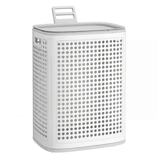SONGMICS Wäschekorb mit Deckel, 75 L, Plastik, schmal, platzsparend