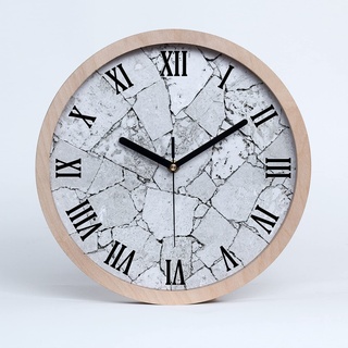 Tulup Holzuhr ⌀ 20cm Modern Runde Dekoration Uhr Holz Wanduhr Stille Uhren Schwarze Uhrzeiger - Steinwand