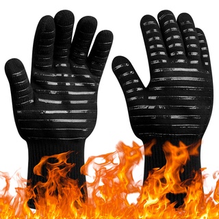 Flintronic Grillhandschuhe Hitzebeständig mit 800°C, Feuerfeste Handschuhe, Backhandschuhe, Kochhandschuhe, Ofenhandschuhe, für Backen, Küche & Grillen - Schwarz Linie