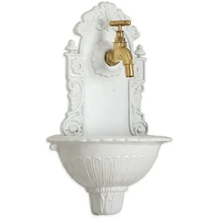 Moritz Dekoobjekt Wandbrunnen Gusseisen Weiß mit Hahn Antikstil 39 cm (Garten Wasserhahn), Bewässerung