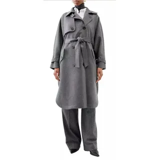 BRUNELLO CUCINELLI Langmantel Doppelreihige Kaschmir Mantel Trenchcoat mit Gürtel Selbstbindegürtel, Doppelreihige Knopfleiste, Notch-Lapel-Kragen grau