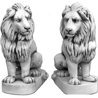 gartendekoparadies.de Löwen Statuen, Steinfiguren H. 95 cm, je 230 kg, Grau, Frostsicher aus Steinguss für Außenbereich (Löwen-Set)