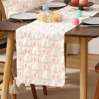 Tischläufer Ostern, 33 X 183 cm Tischläufer Frühling Aus Plüschmaterial, Kaninchen Hasen Ostertischdecke Wiederverwendbar, Tischdecke Ostern Maschinenwaschbar Für Osterparty Deko Frühling Innen (A)