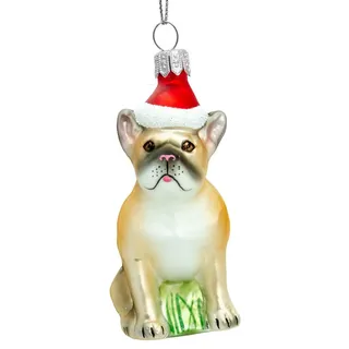 SIKORA Christbaumschmuck Französische Bulldogge Besondere Weihnachtskugel Glas Anhänger - BS720, Christbaumschmuck - Traditionell, authentisch & außergewöhnlich beige