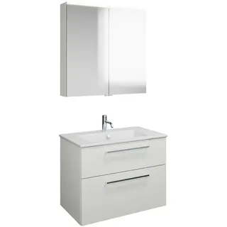burgbad Eqio Badmöbel-Set 82 cm mit Keramik-Waschtisch Slim und Unterschrank mit Stangengriff P95, mit Spiegelschrank, Badmöbel,