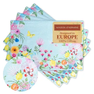 Maison d'Hermine Platzsets 100% Baumwolle (33cm x 48 cm, 4er-Set) | Waschbar wiederverwendbar für Zuhause Küche Esszimmer Party Hochzeit Restaurant Frühjahr Sommer - Jardin D'Ete - Mint