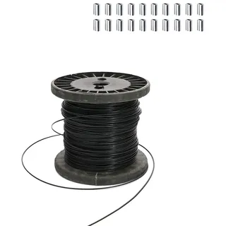 XMRISE mit schwarzem Vinyl beschichtet 304 Edelstahl-Drahtseil-Kabel-Linie 1 * 7 Struktur Diameter0.04in / 1mm, Length98.4FT / 30m