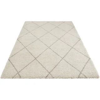 Hochflor-Teppich LEONIQUE "Belle" Teppiche Gr. B/L: 80 cm x 150 cm, 35 mm, 1 St., beige (creme, grau) Esszimmerteppiche Rauten-Design, weiche Haptik