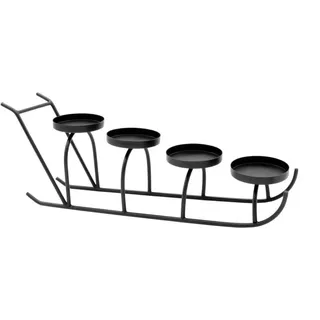 Spetebo - Metall Advents Kerzenständer in Schlittenform schwarz - 44 cm - Kerzen Halter für 4 Stumpenkerzen - Adventskranz Weihnachten Winter Tisch