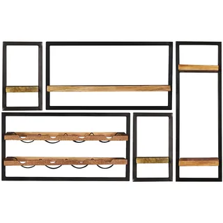 SIT Möbel Wandregal-Set | 5-tlg. | Regalböden Mango-Holz natur | Metallrahmen schwarz | B 120 x T 25 x H 75 cm | 14300-01 | Serie SIDNEY