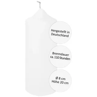 Fink Stumpenkerze FINK Stumpenkerze Candle - weiß - H. 20cm x D. 8cm (1 Stück) weiß