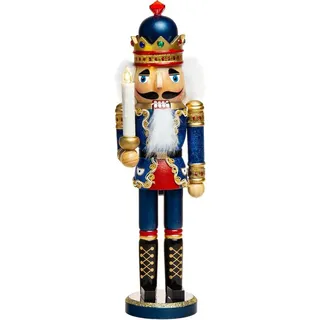 SIKORA Weihnachtsfigur NK-C XL Glitzer Deko Nussknacker aus Holz mit LED Kerze blau