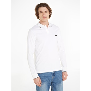 Poloshirt CALVIN KLEIN "STRETCH PIQUE TIPPING LS POLO" Gr. XL, weiß (bright white) Herren Shirts Langarm mit Markenlabel
