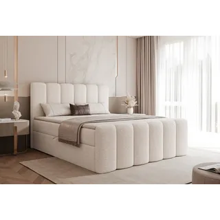Goldstoff Boxspringbett Elegantes Bett "ETERNA" mit Stauraum & hohem Schlafkomfort (120–200x200 cm, Seitenhöhe: 54 cm), Modernes Polsterbett mit Stauraum & komfortabler Liegehöhe