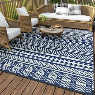 HGTRH Outdoor Teppich Wetterfest Klein 80x120, Outdoorteppich Camping, Faltbar Leicht Balkon Teppich Wasserfest Outdoor Waschbarer UV-BestäNdig Geometrische Teppich für DraußEn Terrassen Wohnmobil