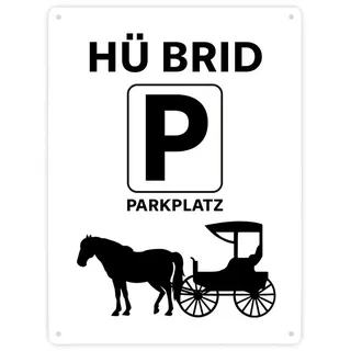 speecheese Pferd mit Kutsche Metallschild XXL in 28x38 cm mit Spruch Hü brid Hybrid Fahrzeug Deko für Garage Parkplatz oder Männerhöhle - Ideal für Auto-Fans und Parken-Konzept