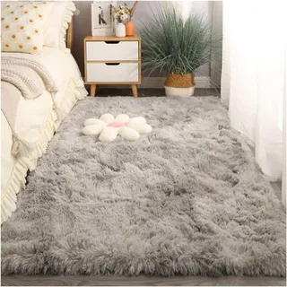 GOUSANG Teppich Wohnzimmer 90 x 160 cm Flauschige Langflor Teppiche Fell Optik Nachahmung Weich Lammfellimitat Teppich für Wohnzimmer Esszimmer Kuche Flur, Hellgrau