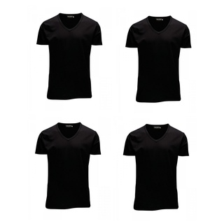 Jack & Jones Herren T-Shirt 4er Pack JJEBASAL - V-Ausschnitt - Slim Fit - Basic Slim Fit 4X Schwarz L