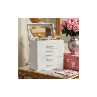 Schmuckkasten mit 6 Ebenen, Schmuckbox mit 5 Schubladen, Deckel aus Glas