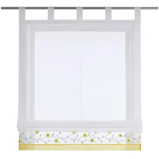 Joyswahl Raffrollo, Bestickte Gardine mit Blumen, Landhausstil gelb 80 cm x 150 cm