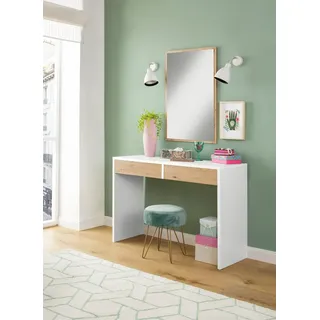loft24 Schminktisch Astrid - Frisiertisch Kosmetiktisch Schminkkonsole Make-Up Tisch, Frisiertisch mit 2 Schubladen weiß, Eicheoptik, Breite 115 cm
