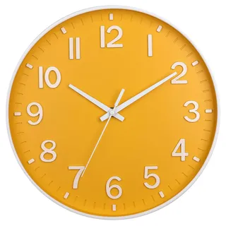 HZDHCLH 30cm Lautlos Wanduhr Schleichende Sekunde mit Arabisch Ziffer | ohne Ticken für Dekoration Wohnzimmer, Küche, Büro, Schlafzimmer (Gelb)