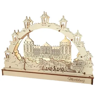 DeColibri LED Schwibbogen LED Schwibbogen Bausatz 3D - Dresden Schloss Moritzburg, Batterie, Holzkunst aus Sachsen, beleuchtet beige