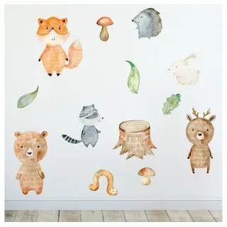 Sunnywall Wandtattoo Wandsticker - Woodland Waldtiere - Wandtattoo Kinderzimmer (6 St), konturgeschnitten bunt