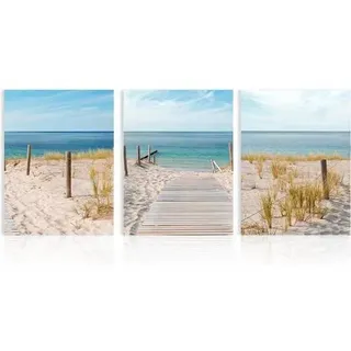 Strand Leinwand Bilder 3 Stück Blauer Himmel Meer Dekor 30x40 cm
