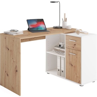 FMD Eckschreibtisch AUGSBURG, Schreibtisch / Sideboard mit Stauraum, drehbar, Breite 117/148 cm weiß 