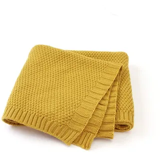 Strickdecke Babydecke Kuscheldecke, Surwin Mädchen und Jungen Babys Gestrickt Kinderdecke Freien Krabbeldecke Perfekt für Kinderwagen Babybett (80x100cm,Gelb)