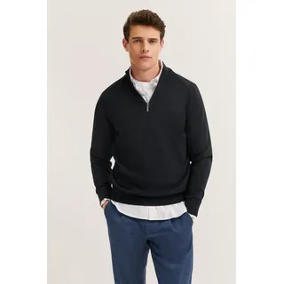 Troyer BUGATTI "Regular Fit", Herren, Gr. 3XL, blau (390, marine), Strick, 95% Baumwolle, 5% Kaschmir, unifarben, regular fit, ohne Ausschnitt, Rippbündchen, Pullover Troyer, aus Baumwolle-Kaschmir mit Reißverschluss