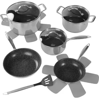 STONELINE® PROFESSIONAL Edelstahl Kochgeschirr-Set 11-teilig 18/20/24 | mit Deckeln - Silber