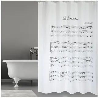 MSV Duschvorhang VIVALDI Breite 180 cm, Premium Anti-Schimmel Textil-Duschvorhang, Polyester, 180x200 cm, waschbar, weiß, Motiv "Vivaldi" weiß