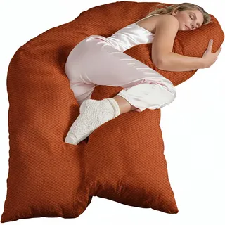 Traumreiter Seitenschläferkissen Jumbo XXL langes und extra hohes orthopädisches Komfortkissen, Schwangerschaftskissen zum Schlafen Kissen Schwangere Schlafkissen mit Bezug Terrakotta Deluxe