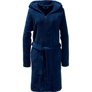 Erwin Müller Bademantel Velours Unisex-Bademantel "Balingen" mit Kapuze, Kurzform, Velours-Frottier, mit Kapuze, V03, Velours Uni blau Kurzform | L