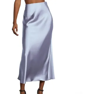 Damen Satinrock Hohe Taille Seide Einfarbig Röcke Übergröße A-Linie für Midi Reißverschluss Fischschwanz Röcke für Job-Party Hohe Taille Meerjungfrau Rock Eleganter Satin Maxirock (S Lila)