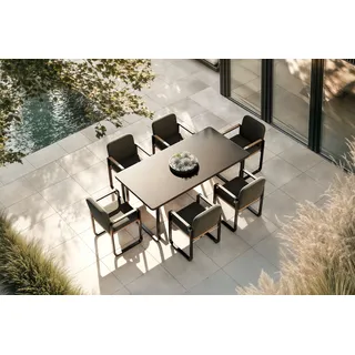 PLOSS Solera Garten-Essgruppe mit 6 Sesseln, anthrazit/schwarz, Alu/Glas/Polyester, 180 x 90 cm, gepolstert